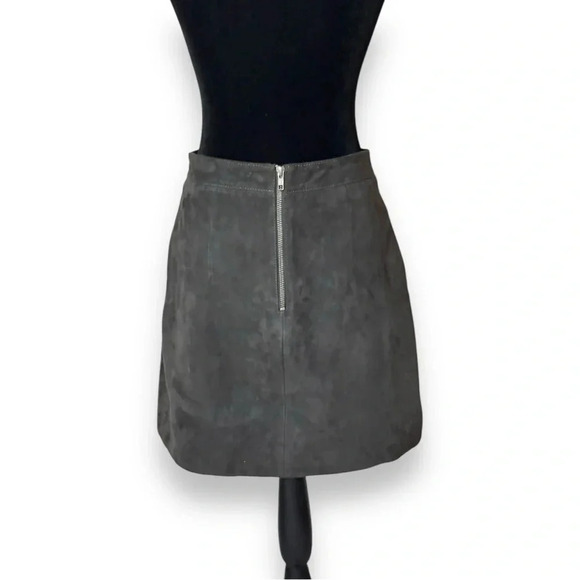 Topshop Dark Olive Suede High Waist Silver Zip Closure/Pocket Detail Mini Skirt - Picture 16 of 16